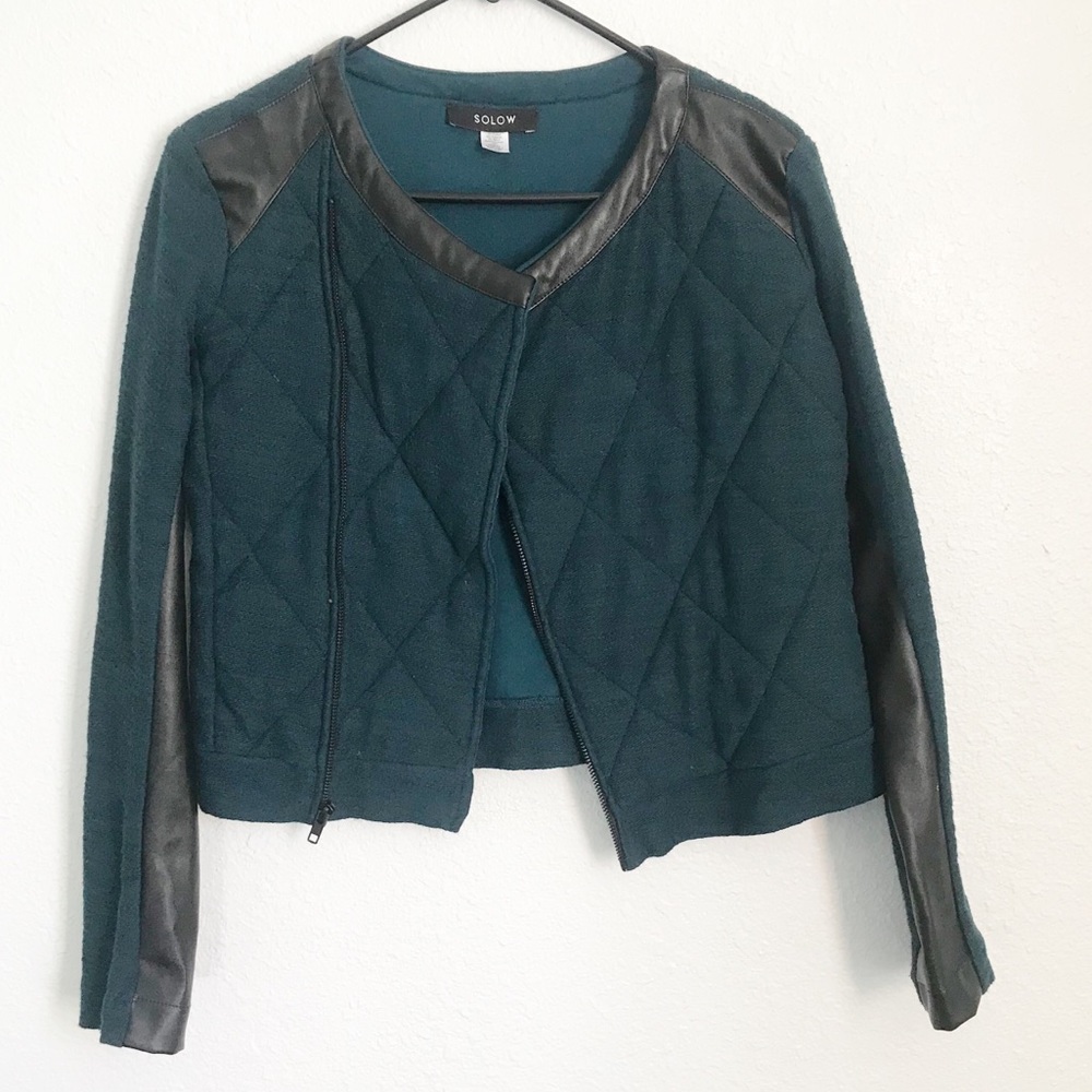 4/$24 SOLOW Dark Teal Jacket with Leather Accents-